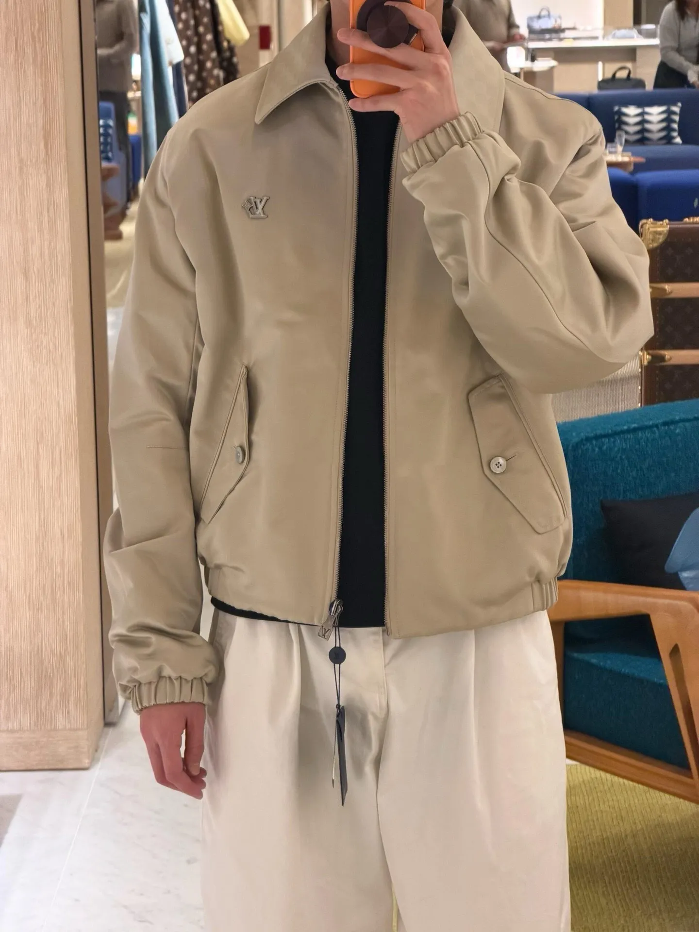 Louis Vuitton/Louis Vuitton checkerboard leather collar double-sided belted jacket